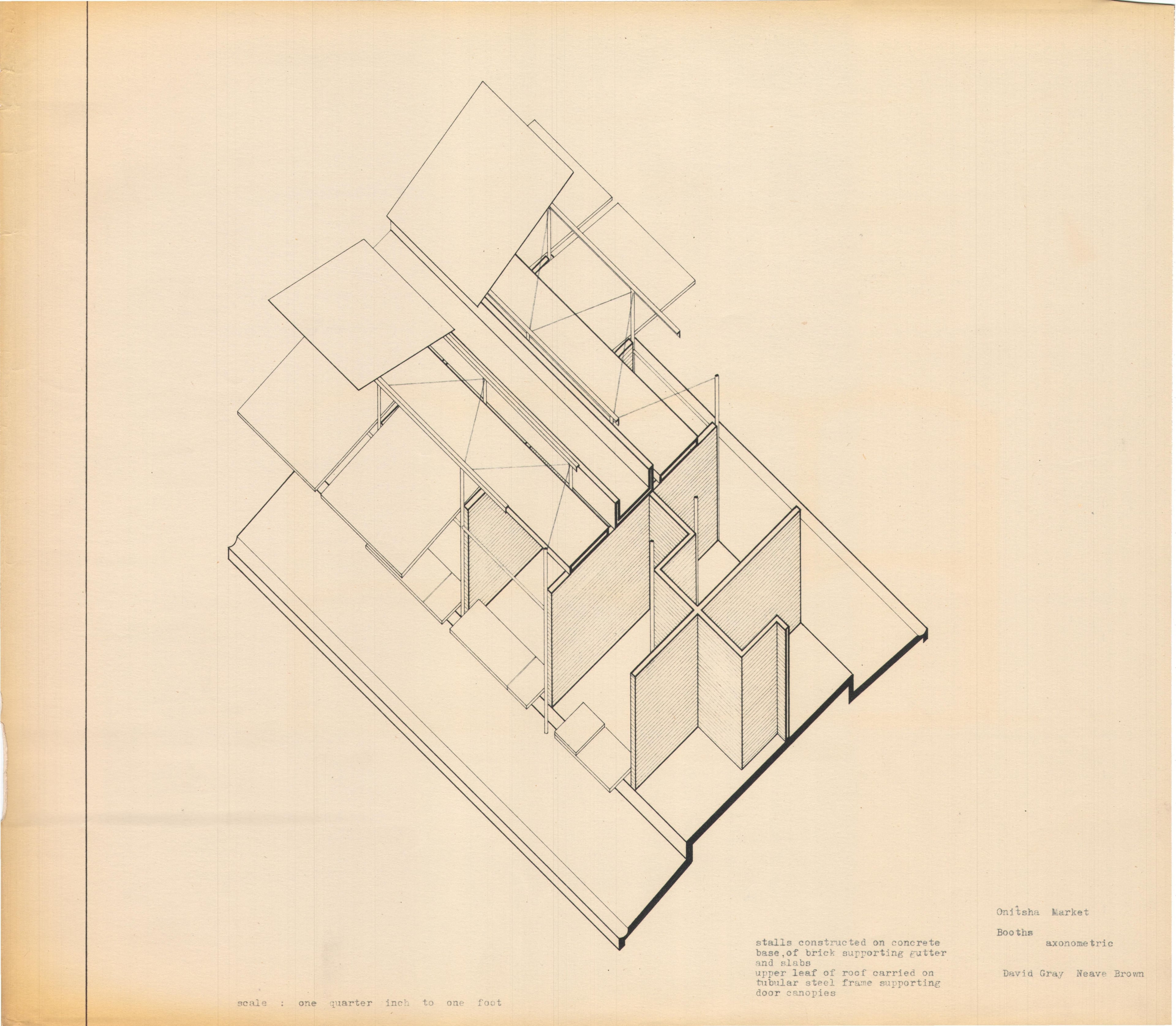 Neave Brown, 'Onitsha Market, Nigeria: Axonometric', AA Department of Tropical Architecture, 1954-1955. AA Archives